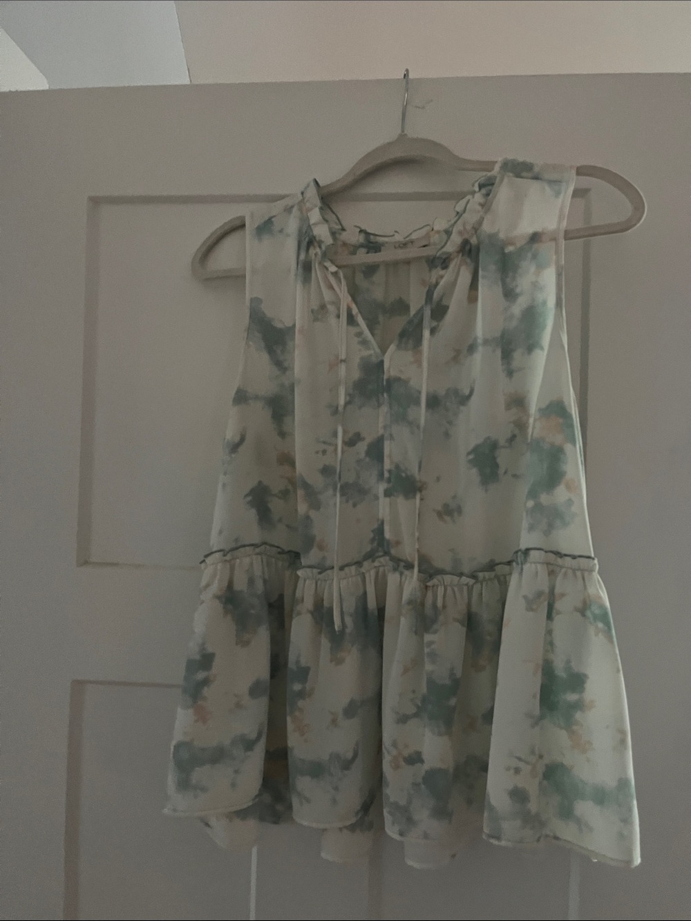 LOFT Cream Sleeveless Dress with Green and Taupe Watercolor Print